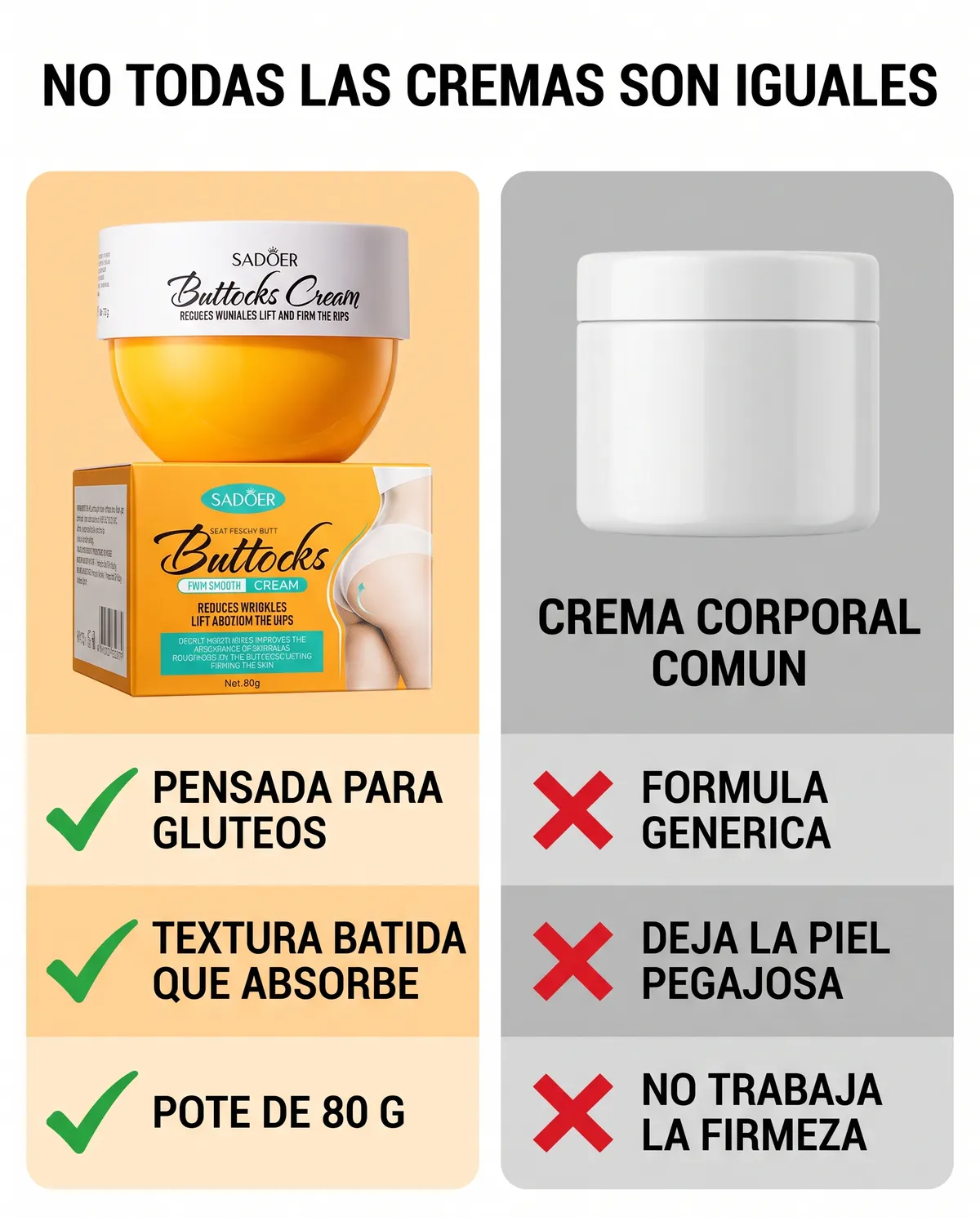 Crema Reafirmante para Glúteos SADOER Buttocks Cream | Piel más Firme y Suave 80 g — 5