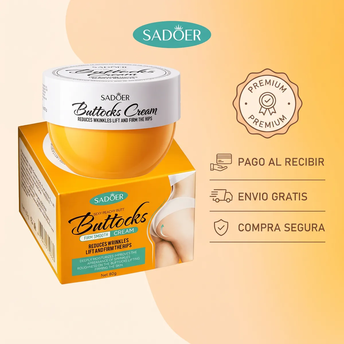 Crema Reafirmante para Glúteos SADOER Buttocks Cream | Piel más Firme y Suave 80 g — 8